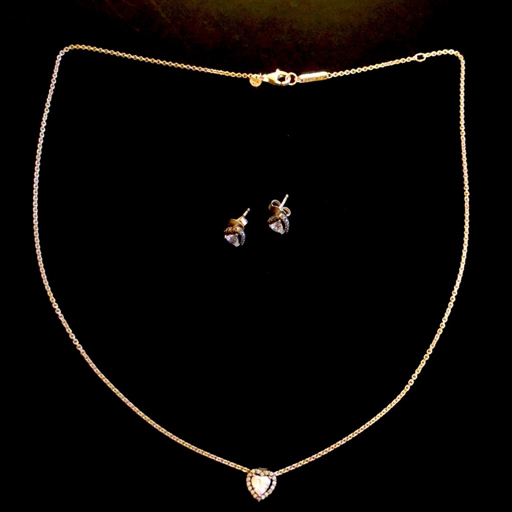 Pandora Heart Sterling Silver Necklace and Earrings